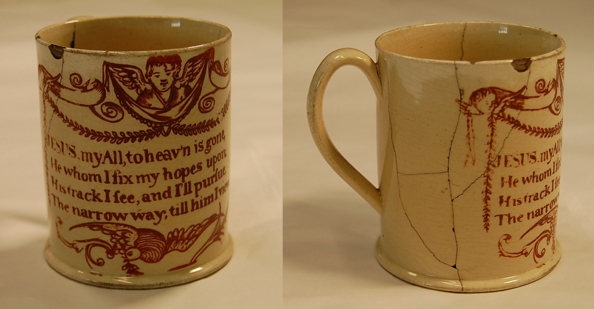 Painted creamware mug (c. 1750–70). National Museums Liverpool, Walker Art Gallery, Decorative Art Collection, 54.171.473.