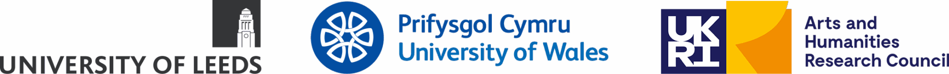 Logos of the University of Leeds, University of Wales and Arts and Humanities Research Council
