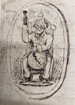 caricature of a geologist splitting the world with a hammer